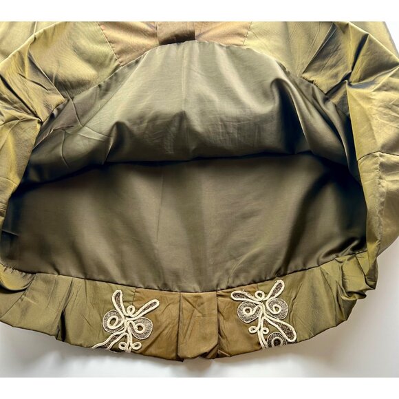 Anthropologie ODILLE Olive Green Preppy Indie Embroidered A-Line Skirt Sz 4 - Picture 4 of 7